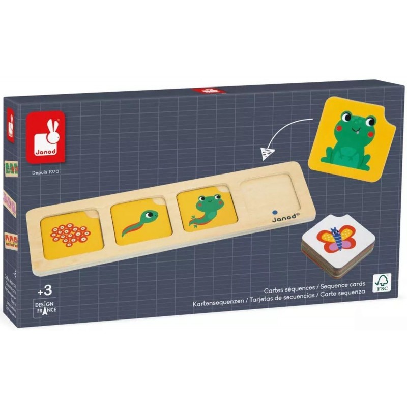 Joli jeu en bois pour classer des séquences en ordre chronologique.